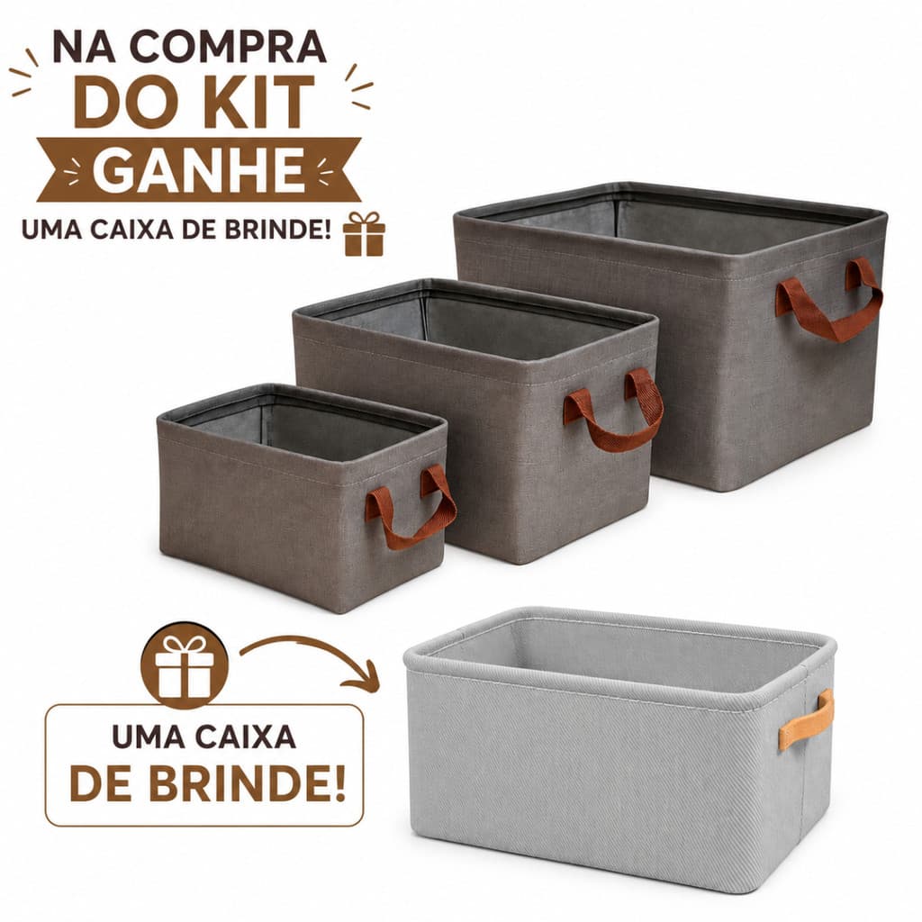 Kit com 3 Organizadores Dobráveis com Estrutura Interna de Aço – Organizador para Armário, Guarda-Roupa + Brinde