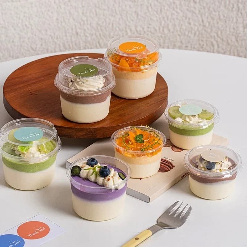Caixa De Bolo Redonda Transparente Mousse Sobremesa Iogurte Feijão Leite Embalagem Copo Tiramisu Pudim Geléia Cozinha Fe