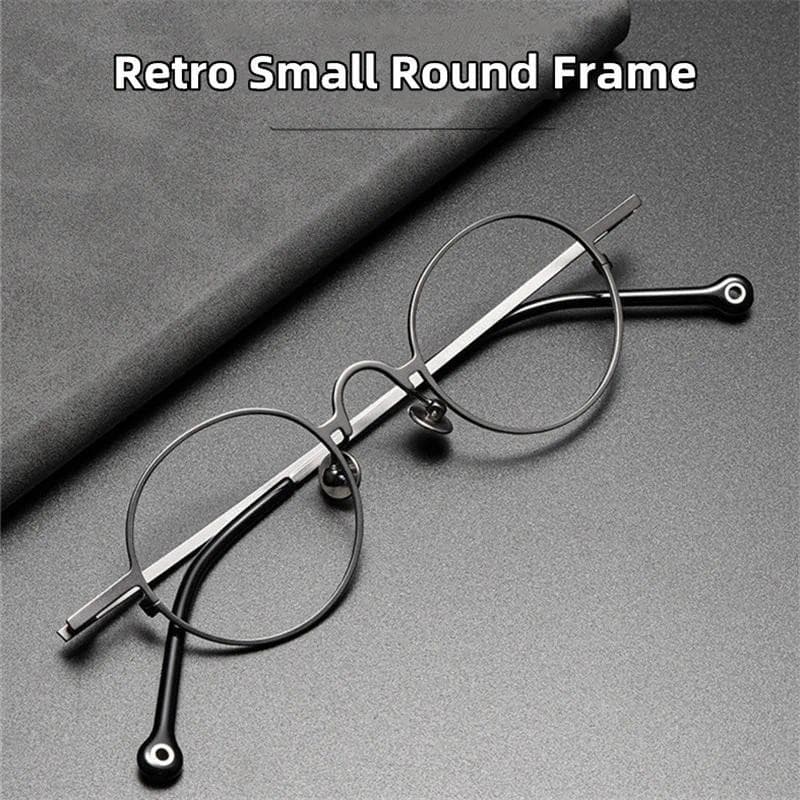 Óculos de Grau Masculinos Ultraleves Retrô com Armação Redonda Pequena em Titânio Puro, Design de Marca, Anti-Luz Azul W