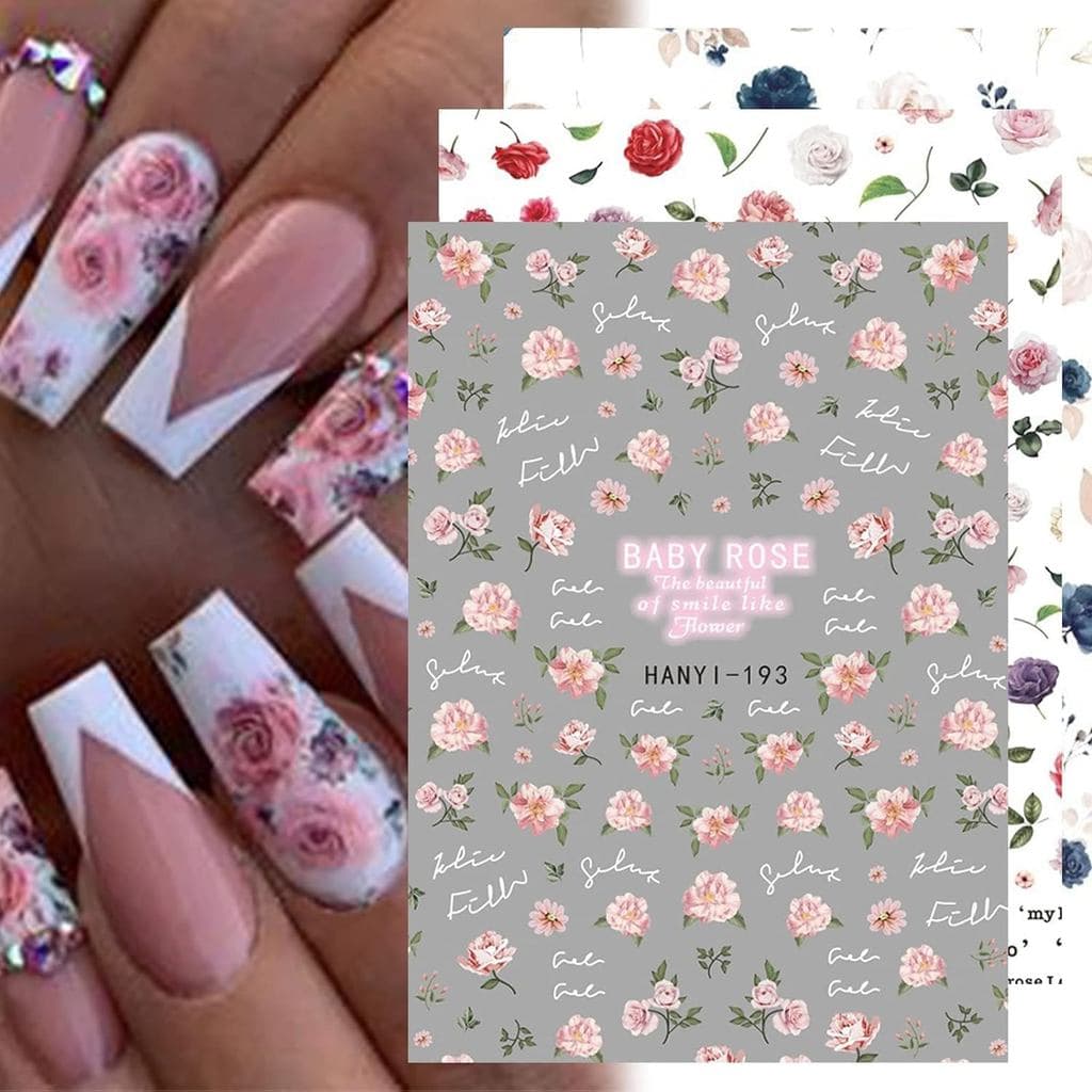 Adesivos de Unhas com Flores - Decalques de Unhas com Margaridas Encantadoras, 8 Folhas, Adesivos de Unhas para Primaver