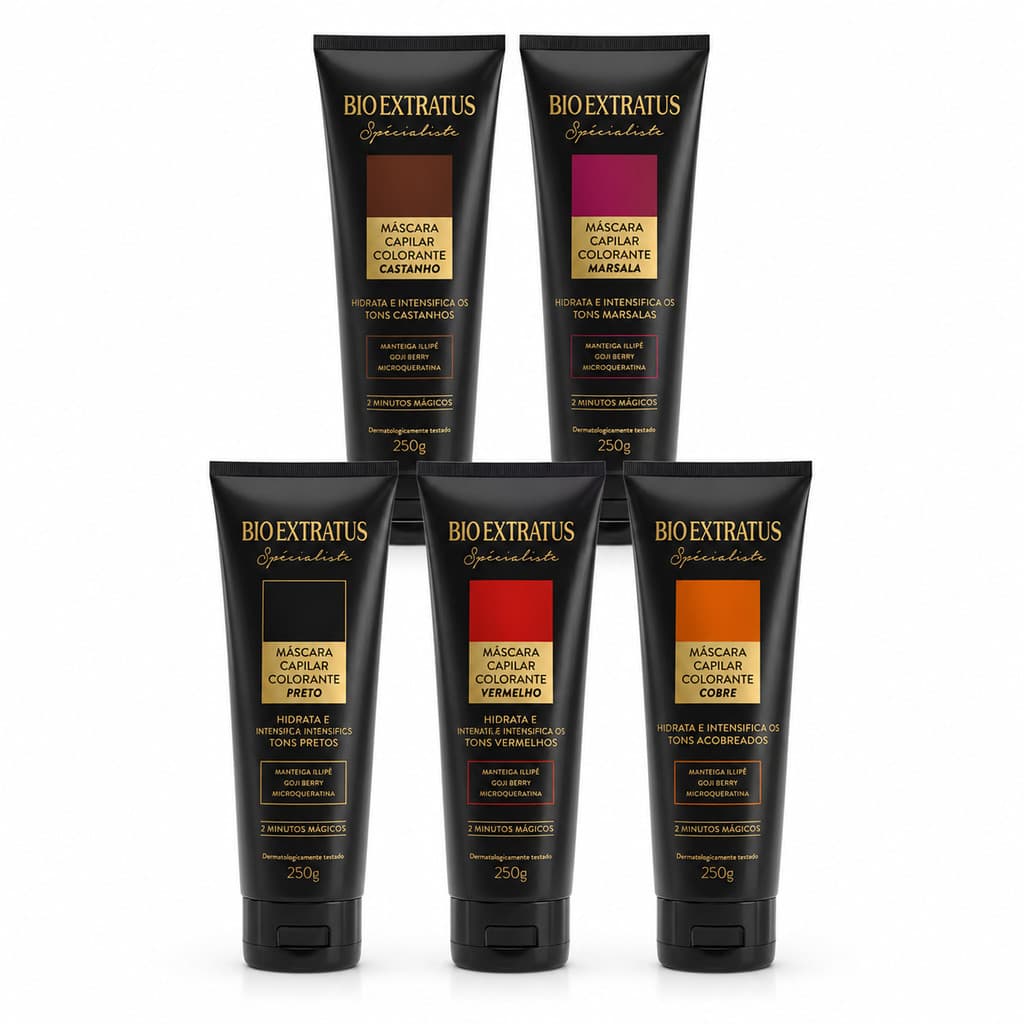 Bio Extratus Máscara Colorante 250g Castanho Marsala Preto Vermelho Cobre 5 Cores Matizador