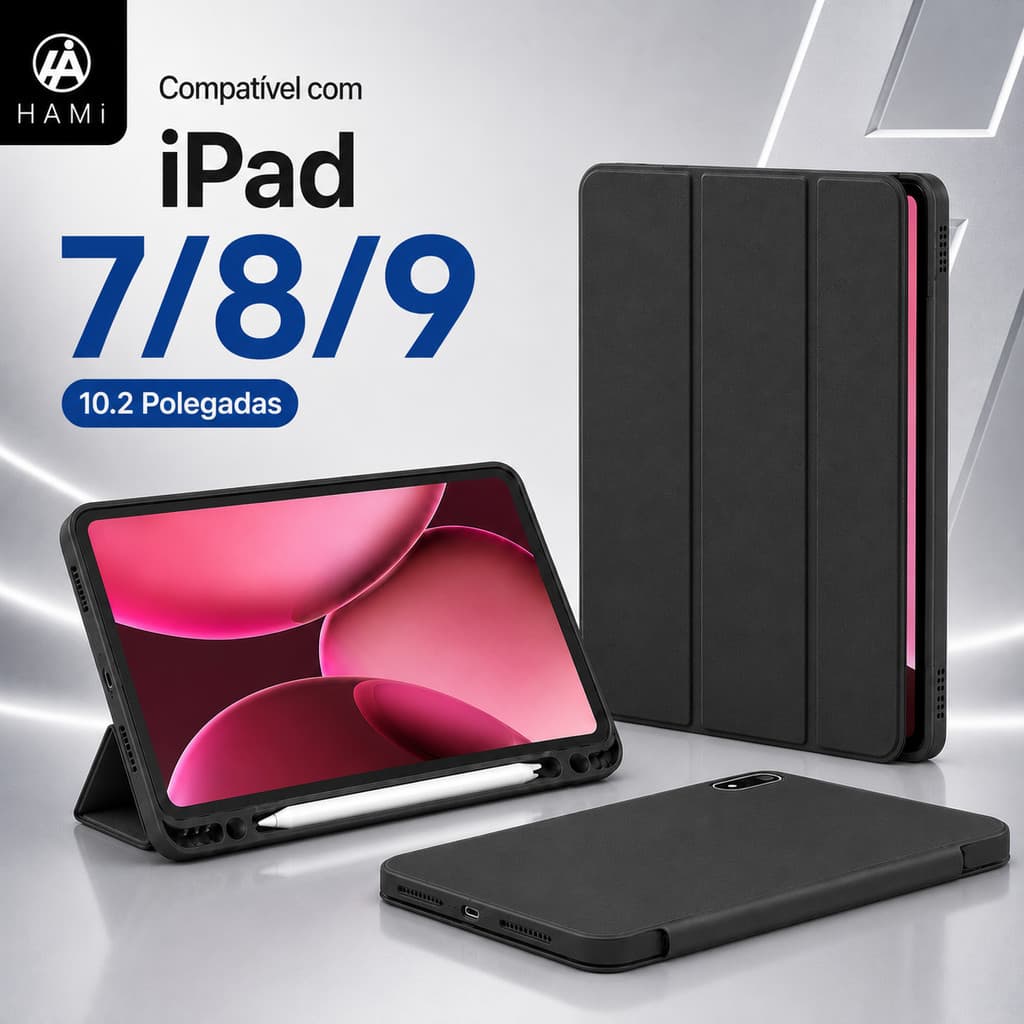 HAMI Capa silicone para iPad 7/8/9 (10.2") com Porta Caneta, Suporte Trifold,Proteção Completa