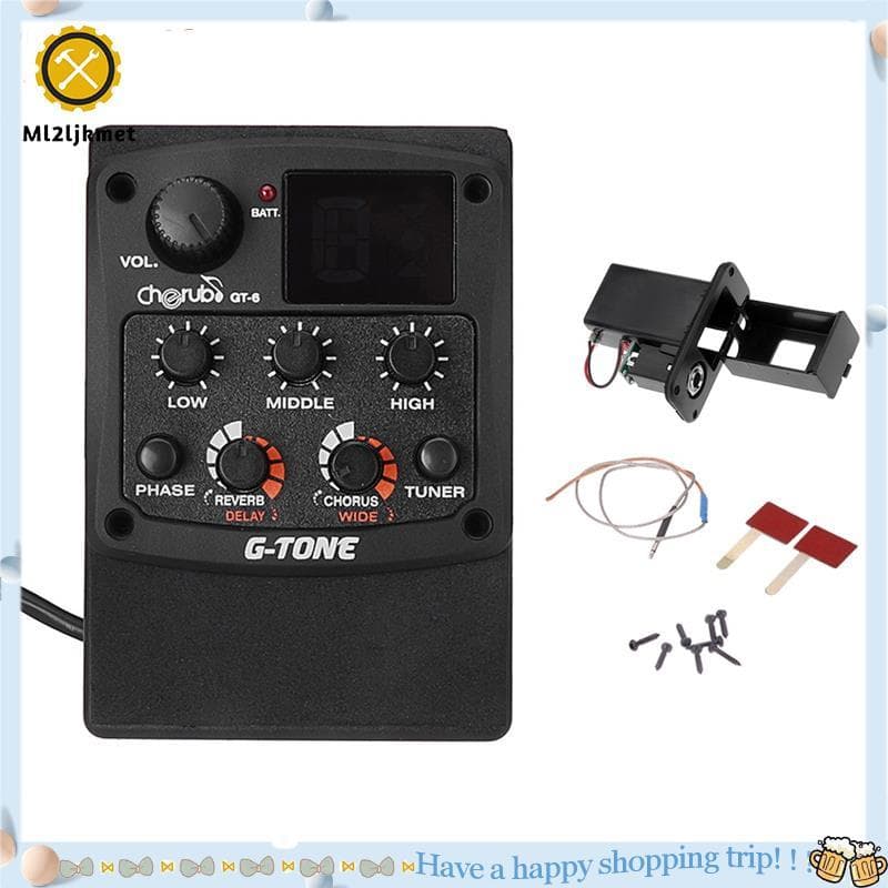 ml2ljkmet Cherub G-Tone GT-6 Pré-Amplificador De Guitarra Acústica Piezo Pickup Equalizador EQ De 3 Bandas Sintonizador