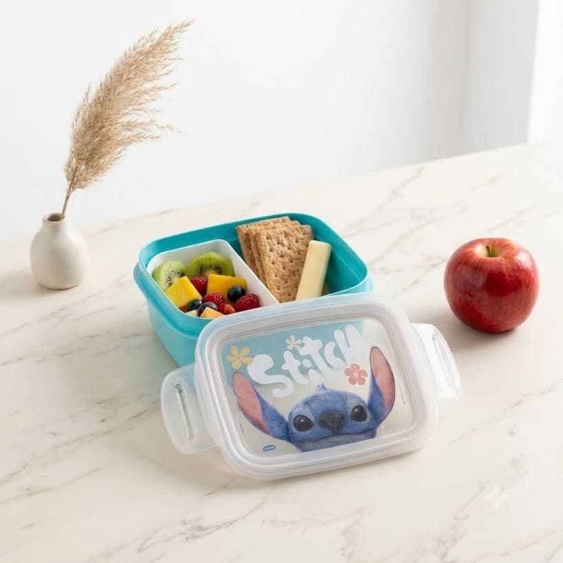 Pote Marmita Stitch Lanche Com Divisoria Trava 850 Ml