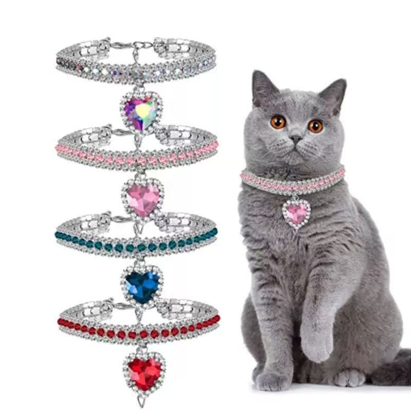 Pingente em forma de coração com strass, coleira para gato, protetor de pescoço para cão de estimação, coleira para coel