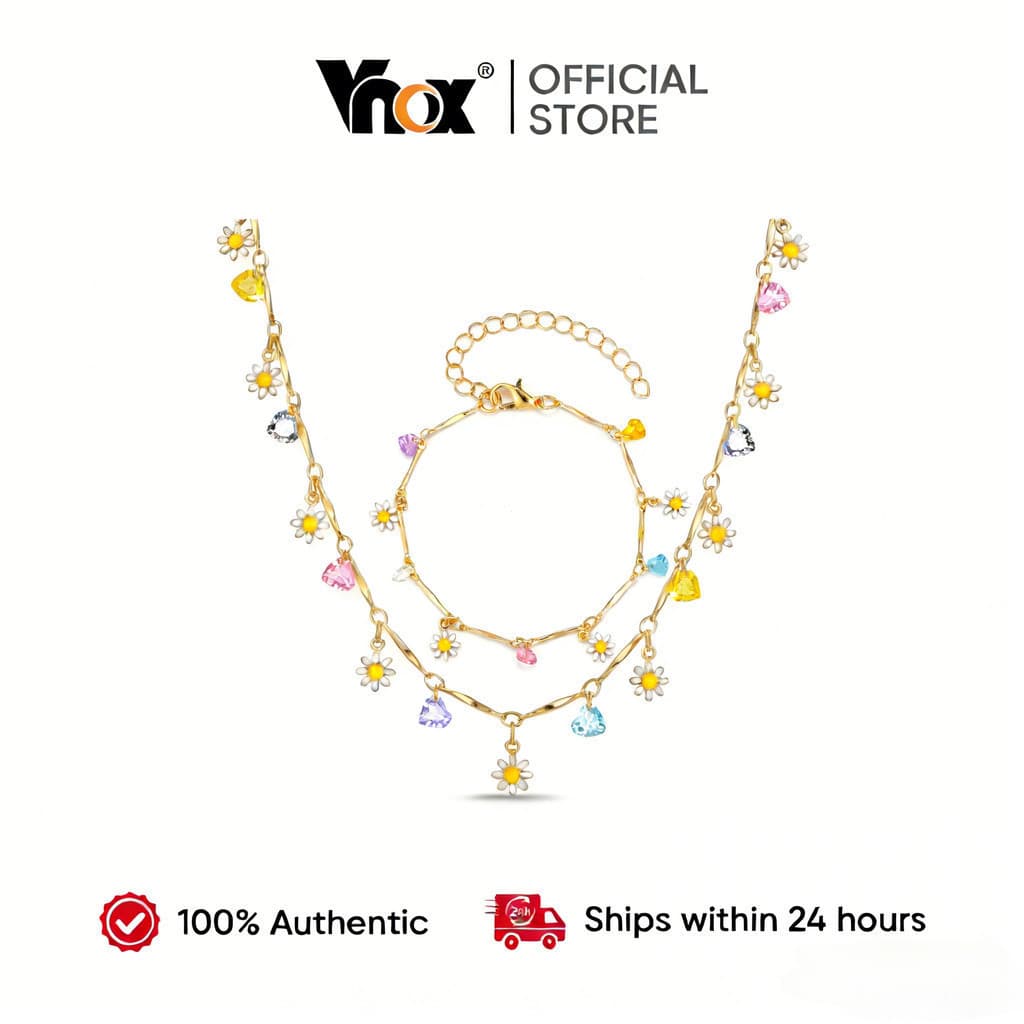 Colar e Pulseira de Flor com Zircônia Colorida Vnox, Adequado para Meninas e Mulheres, Conjunto de Joias Exquisito G3FR