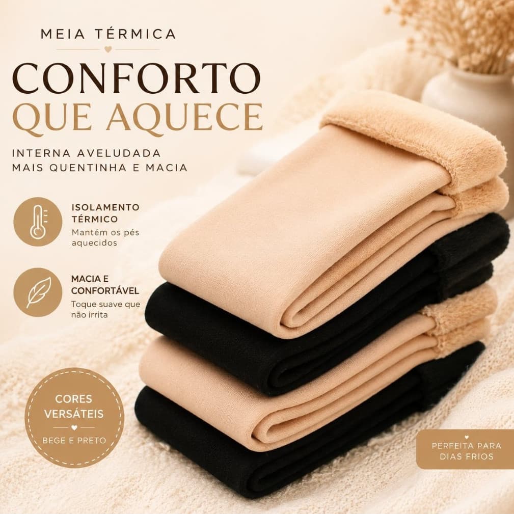 Kit 5 Pares Meia Feminina Inverno Peluciada Térmica Cano Médio Quentinha Macia
