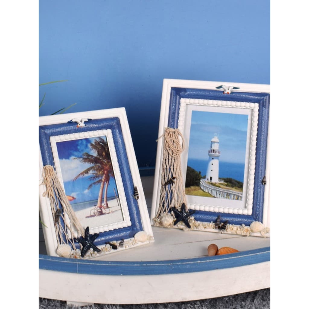 Mediterrâneo 20cm 23cm rede de pesca moldura de foto decoração ornamentos criativo moldura de foto mesa quarto das crian