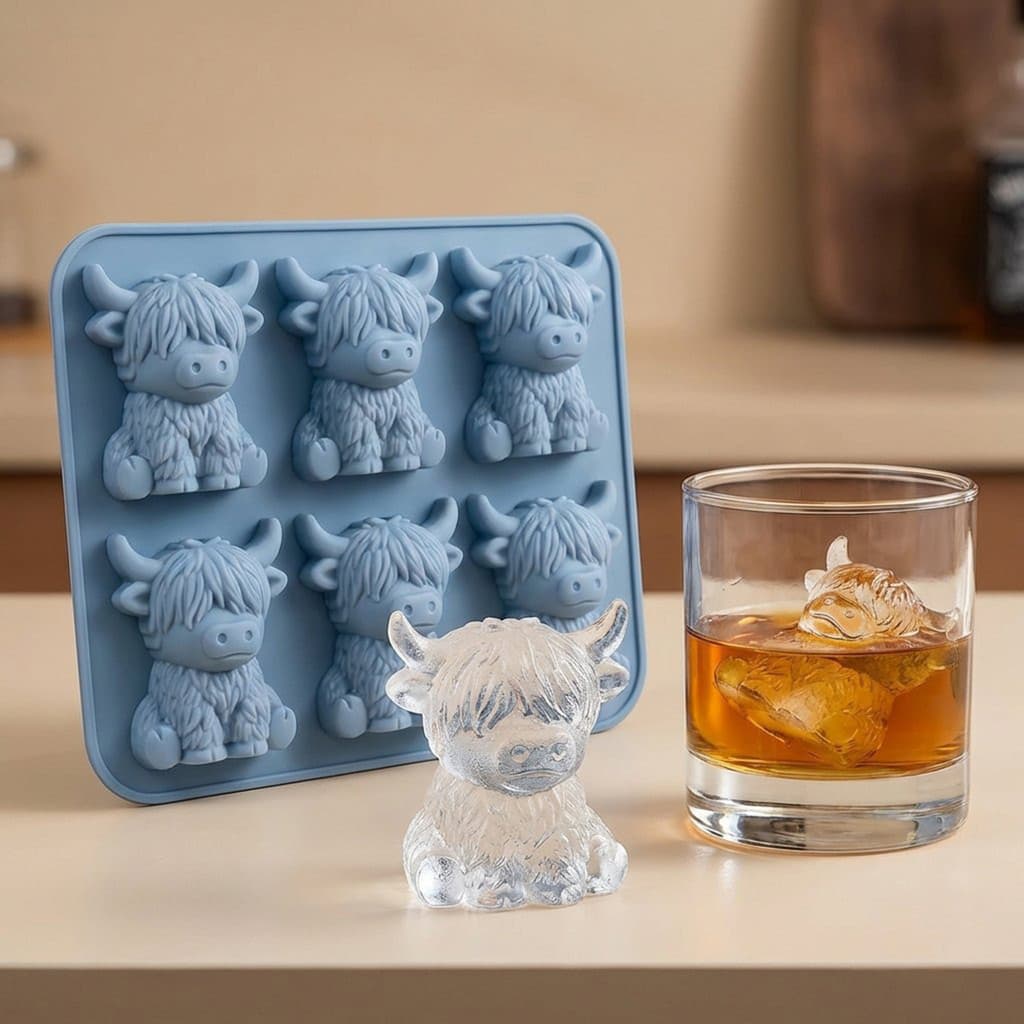 bluehome_ Molde De Cubo De Gelo De Vaca Highland Bandeja De Cubos Silicone Para Copos De Uísque Forma De Animal Grande F