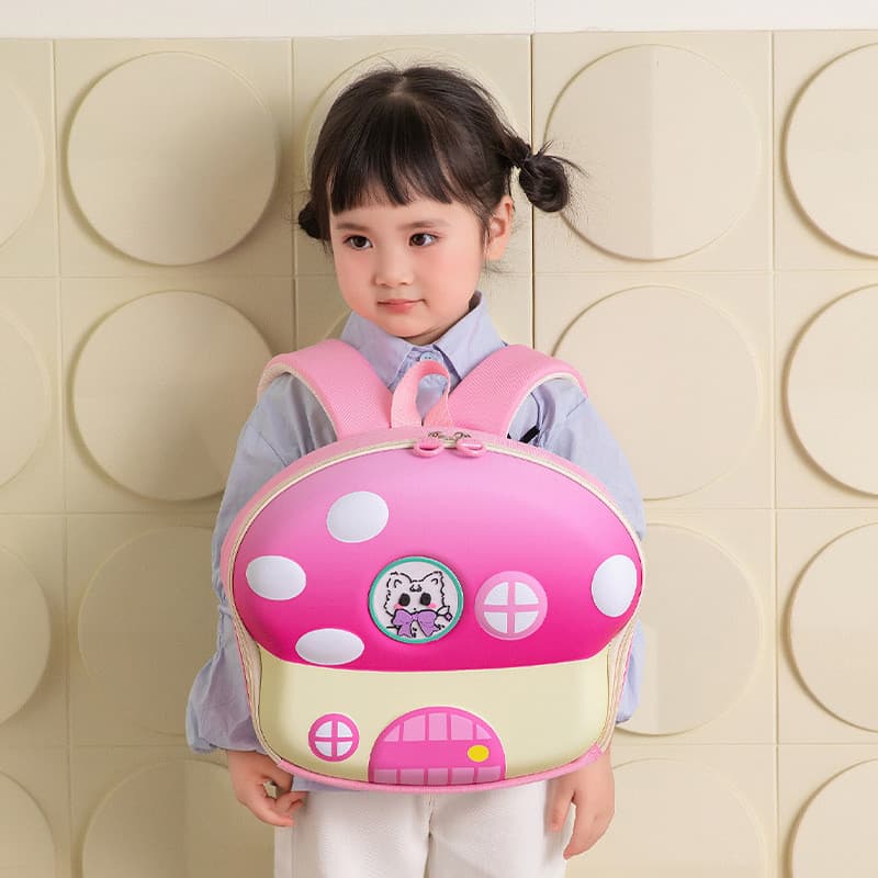 Mochila infantil em formato de cogumelo para meninos e meninas, adequada para classes pequenas e médias, mochila fofa co