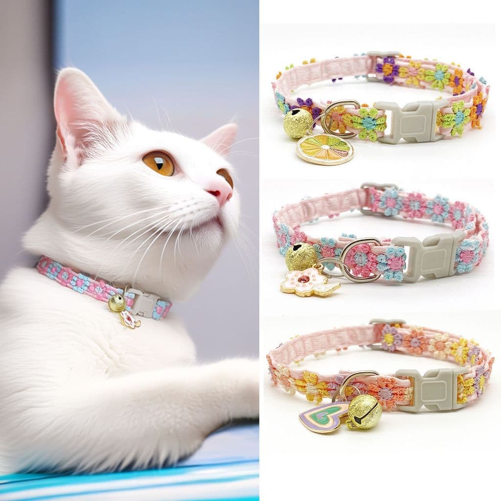 Coleira De Gato De Renda Floral Fofa Ajustável Colar Para Animais De Estimação Com Sino Gargantilha De Flor Doce Gatos C