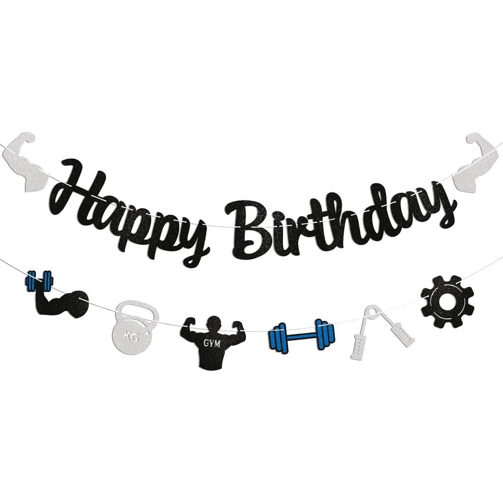 Faixa de Aniversário para Academia - Faixa de Feliz Aniversário com Tema Esportivo/Bodybuilding/Levantamento de Peso, Su