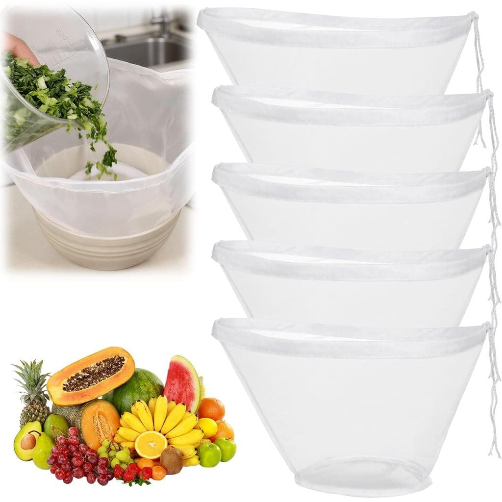 cobee 5 Sacos de Pano para Queijo para Coar, Sacos de Filtro de Nylon de Malha Fina para Coar Suco, Reutilizáveis em For