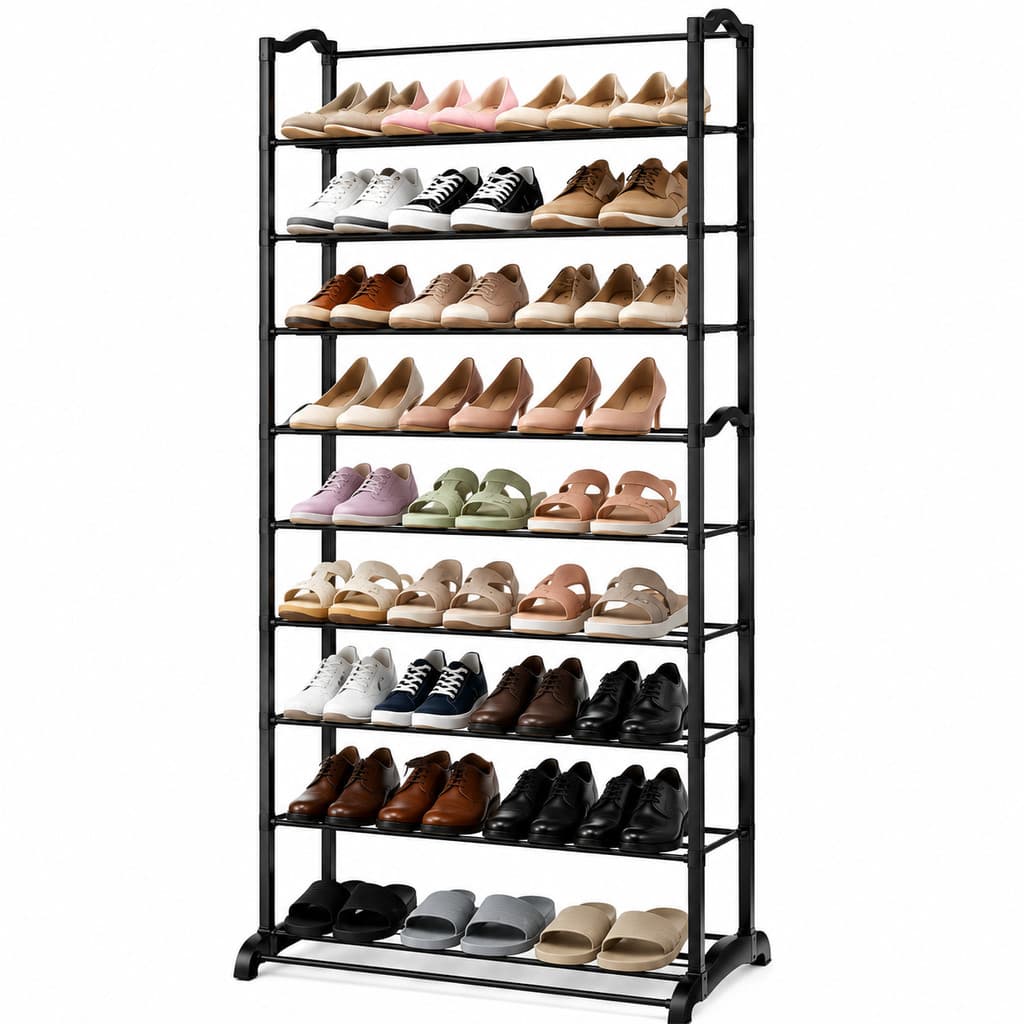 Sapateira Vertical para 30 Pares com 10 Prateleiras Estrutura em Metal e Plástico, Ideal para Entrada Quarto e Closet