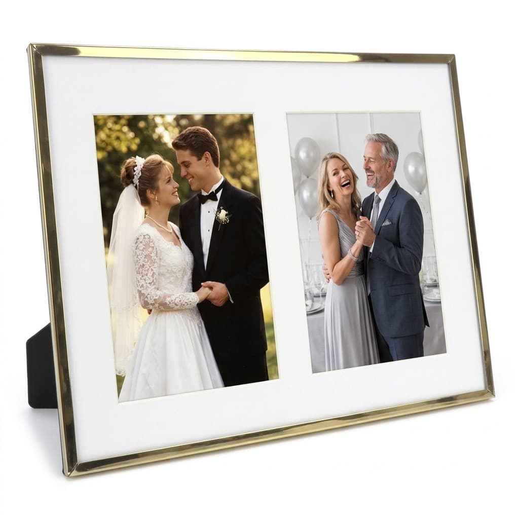 Porta Retrato Duplo 2 Fotos 10x15 Dourado Paspatur Branco