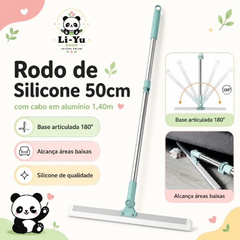 Rodo de Silicone Cabo 100CM/140CM Para Limpeza de Piso Vidros Com Gancho Secos e Molhados Uso Duplo Vassoura Mágica