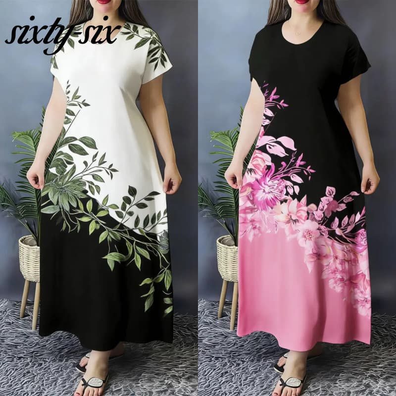 2026 novo vestido feminino elegante com estampa floral grande, de manga curta, vestido midi, vestido formal, casual, tam