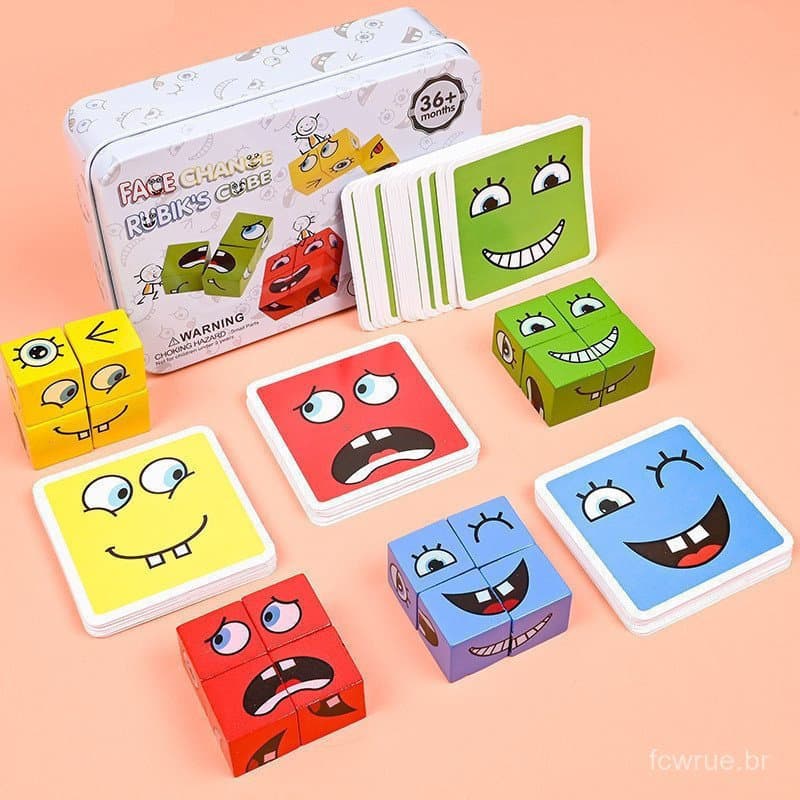 Cubo Mágico de Mudança de Rosto Blocos de Construção para Crianças Brinquedos Educativos Interativos para Pais e Filhos