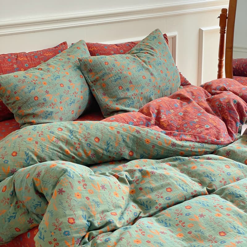 High-End algodão dupla camada fio conjunto de quatro peças classe a 100 puro algodão gaze colcha capa folha cama Retro e