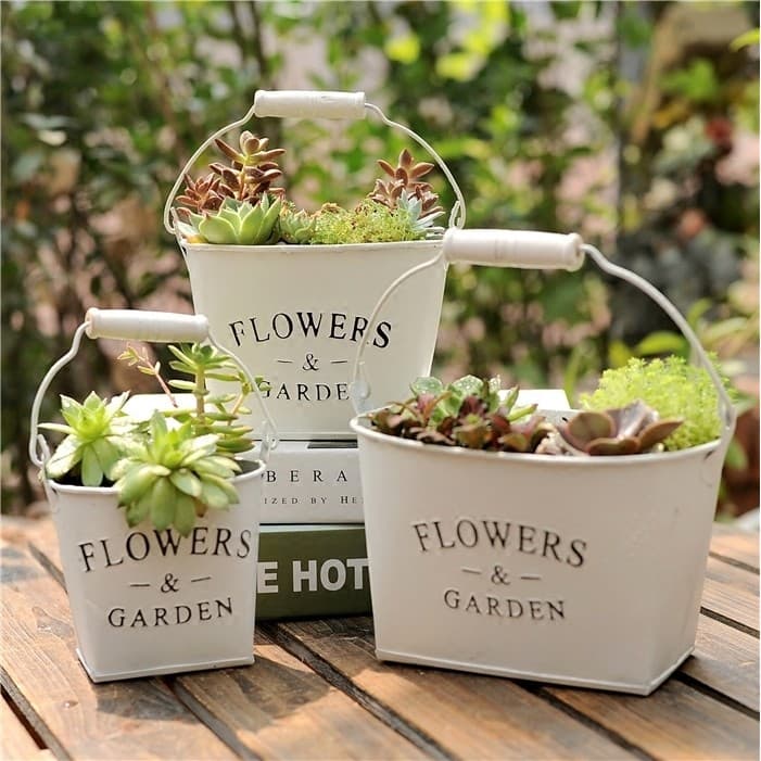 Retro estanho suculento vaso de flores balde de lata decoração criativa planta balde de flores secas Pastoral zakka ferr