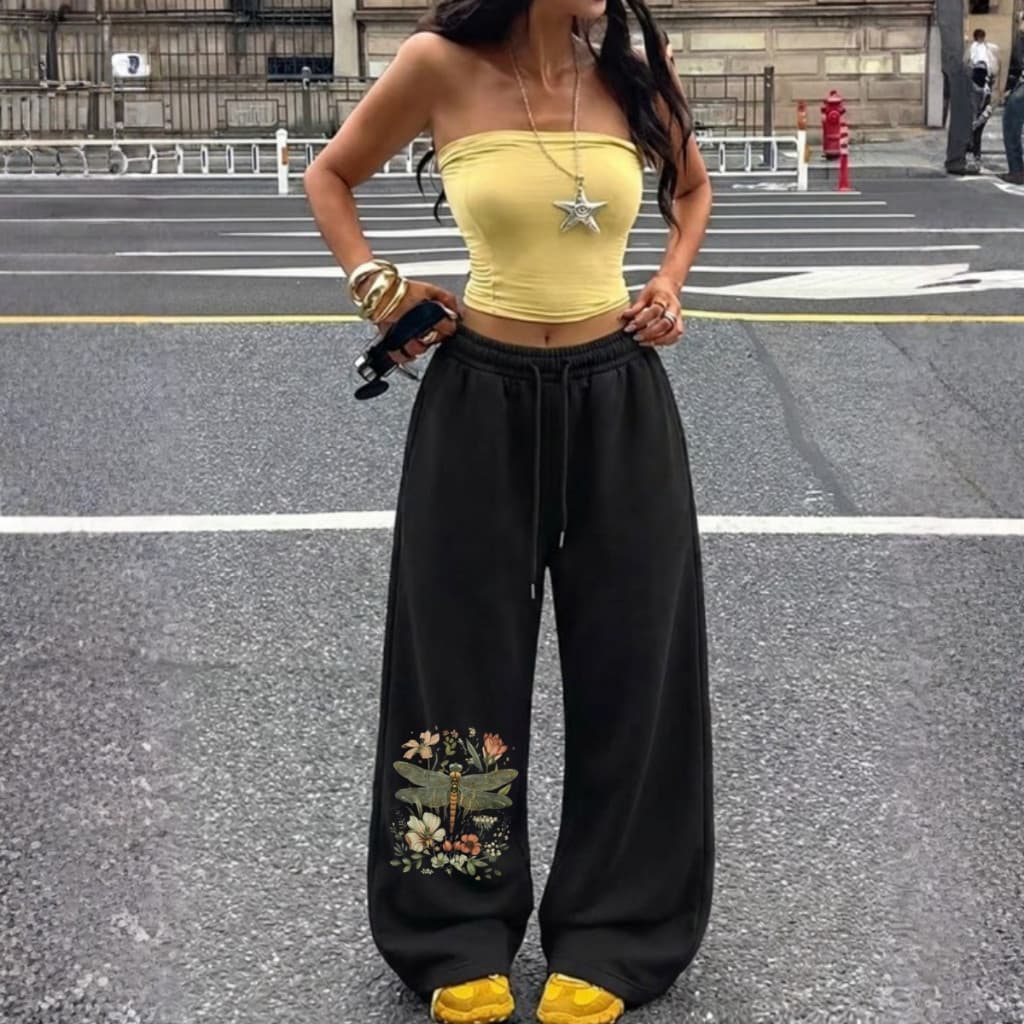 Calça Moletom Baggy Feminina Wide Leg Estilo Gringa Streetwear Y2K Larga