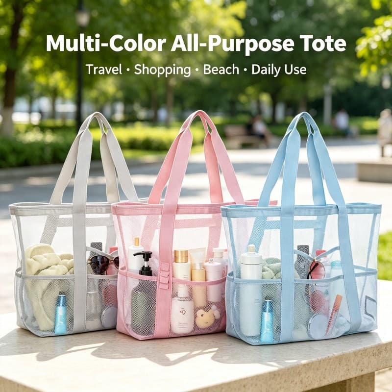 Bolsa de praia de malha Bolsa de praia com 8 bolsos Bolsa de banheiro Bolsa de armazenamento de brinquedos Bolsa oca de