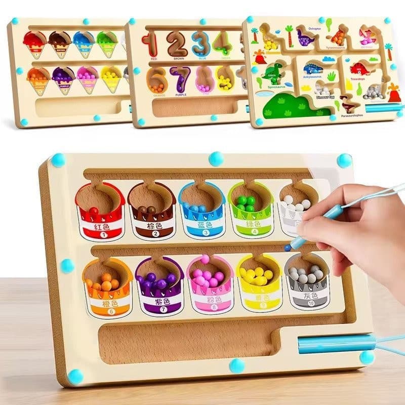Montessori Jogos De Classificação De Cores Magnéticas Labirinto Placa Caneta Movendo Contas Controle De Madeira Sensoria