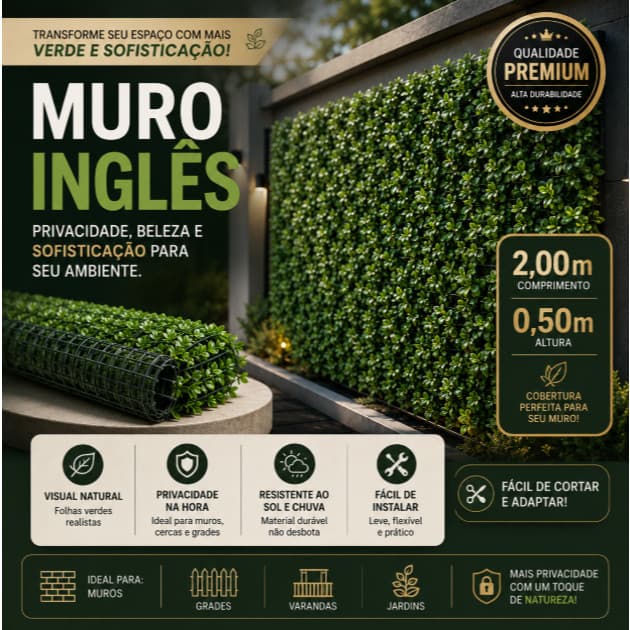 Muro Externo Inglês Jardim Parede Vertical 0,50x2,00 Metros Ficus Artificial
