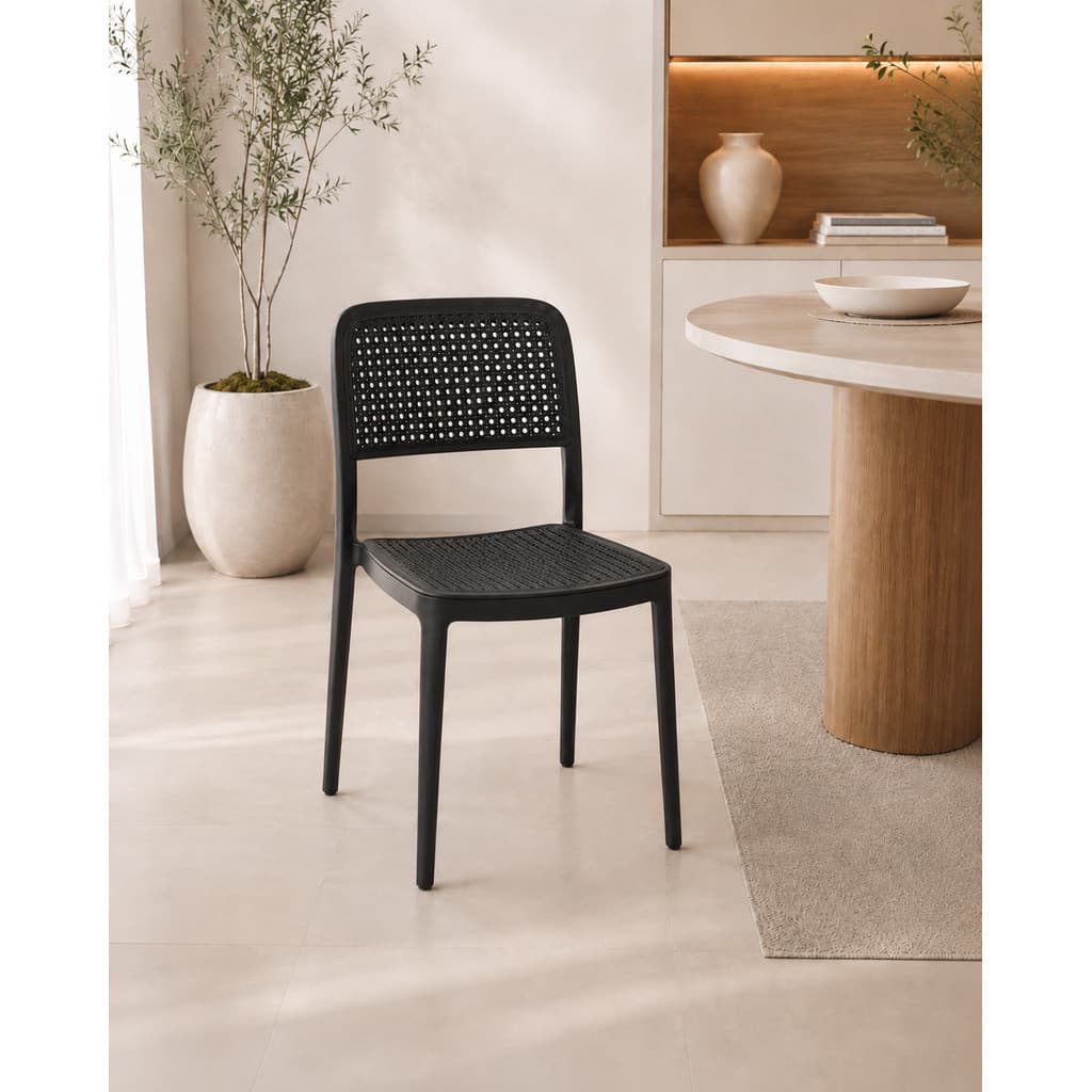 Cadeira Mônaco Telinha Rattan Designer Clássico Empilhável Sala Cozinha Área externa Varanda