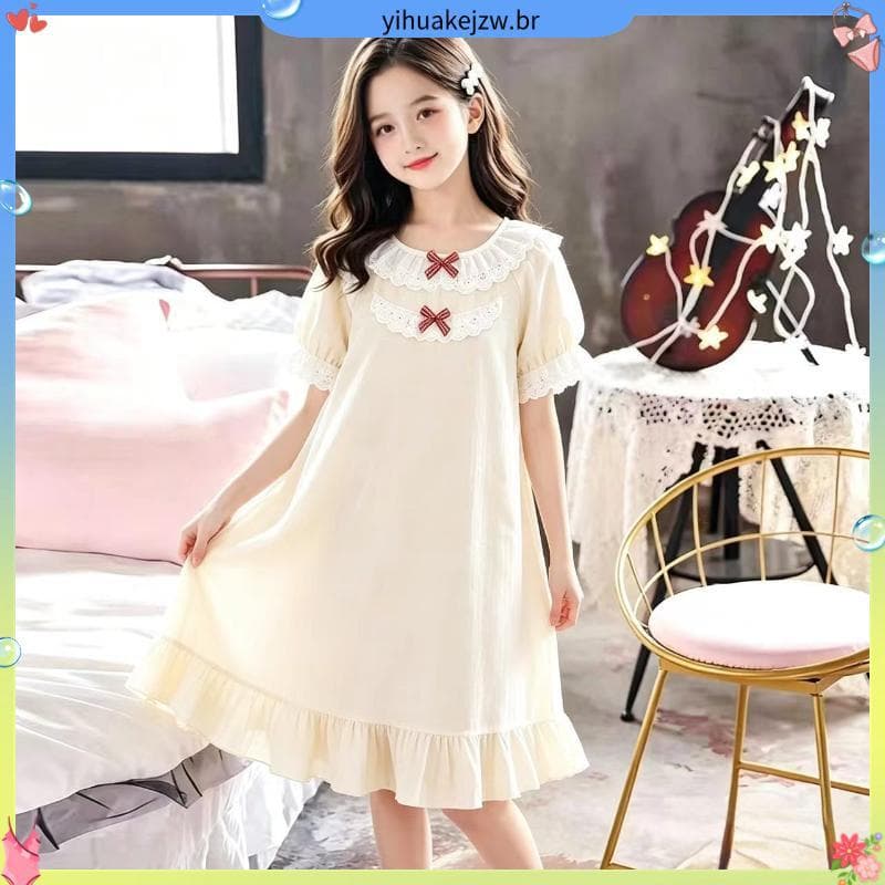Recomendação Popular verão meninas camisola nuvem algodão médio grande crianças vestido de manga curta estilo princesa m