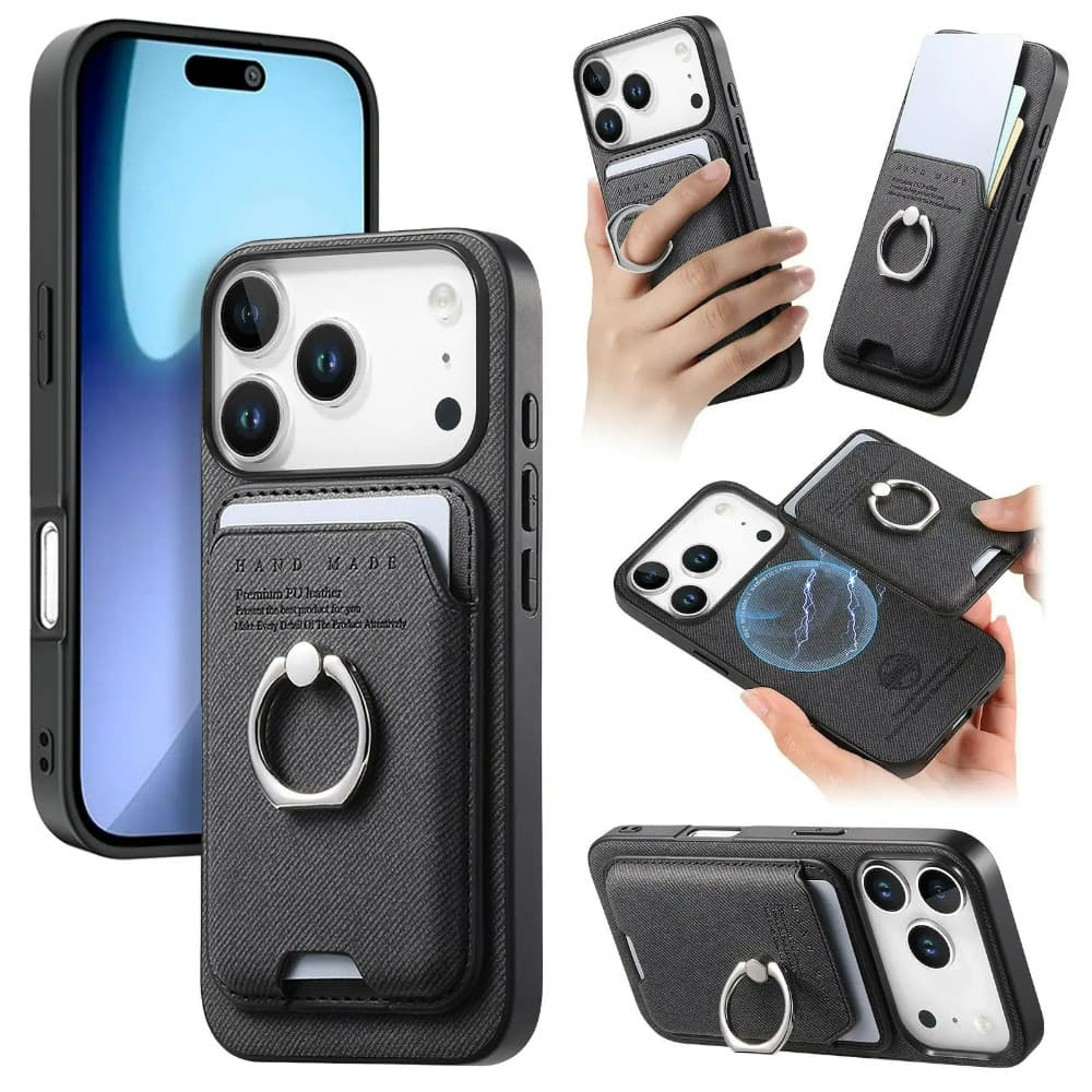 Capa Carteira De Cartão Magnético Destacável Para iPhone 17 Pro Max 18 Ar 16 17E 16E 15 14 Plus 13 12 11 Suporte De Anel