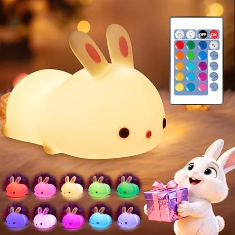 Luz Noturna Para Brinquedos De Coelho Infantil , Presentes De Coelhinho De Silicone De 16 Cores Meninas | Torneira Mole