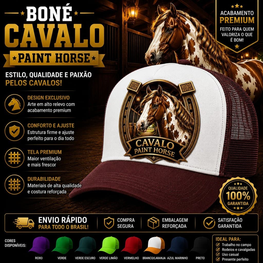 Boné Personalizado Cavalo Paint Horse Aba Curva - Escolha o SEU!