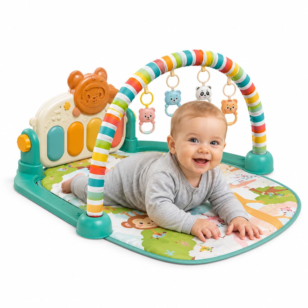 Tapete de Atividades Bebê com Piano Musical e Arco de Brinquedos Educativo 3 em 1
