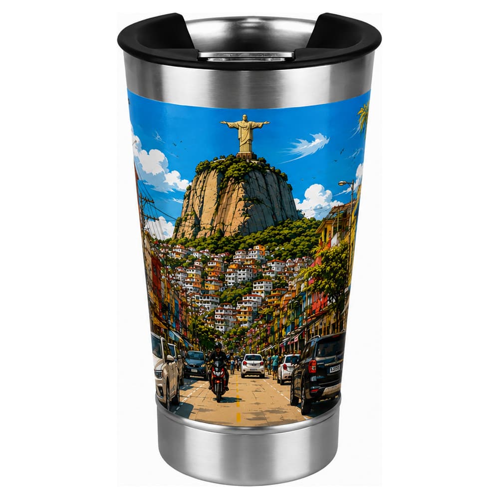 Copo Térmico Cultura 473ml Inox c/ Tampa - Rio de Janeiro.