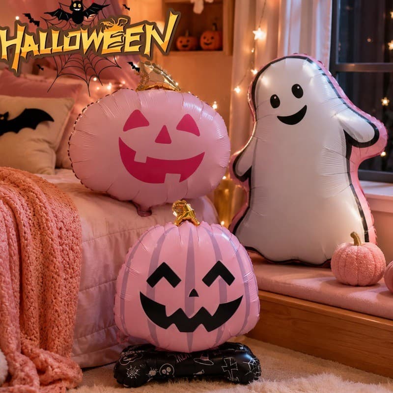 1/2/3 Unidades Balão Inflável De Folha De Alumínio-De Pé De Halloween-Adereço De Decoração De Festa Fantasma De Abóbora