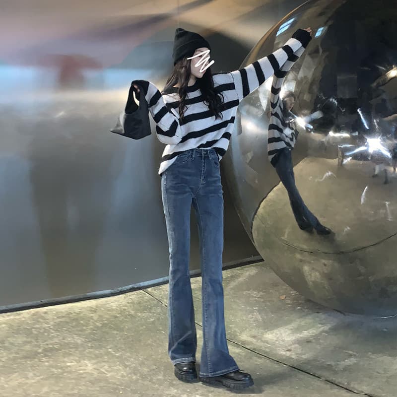 Elástico fino-ajuste Jeans feminino primavera verão novo estilo alto mais magro olhar queimado calças versão coreana cin