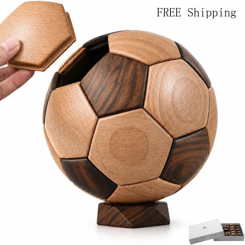 Quebra-Cabeça 3D de Bola de Futebol em Madeira para Adultos, Decoração de Mesa em Nogueira e Faia, Presente |   Bola de