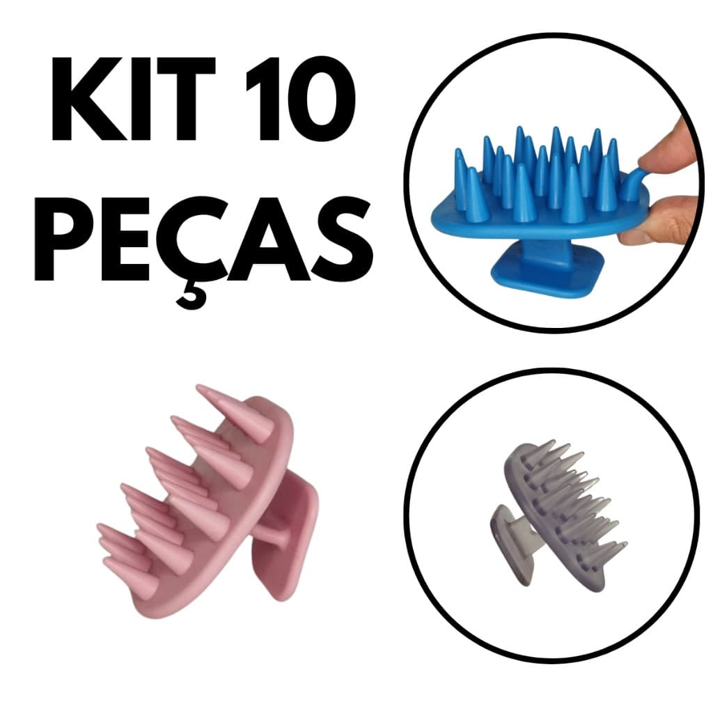 Kit 10 Escova Massageadora Para Lavar os Cabelos de Silicone
