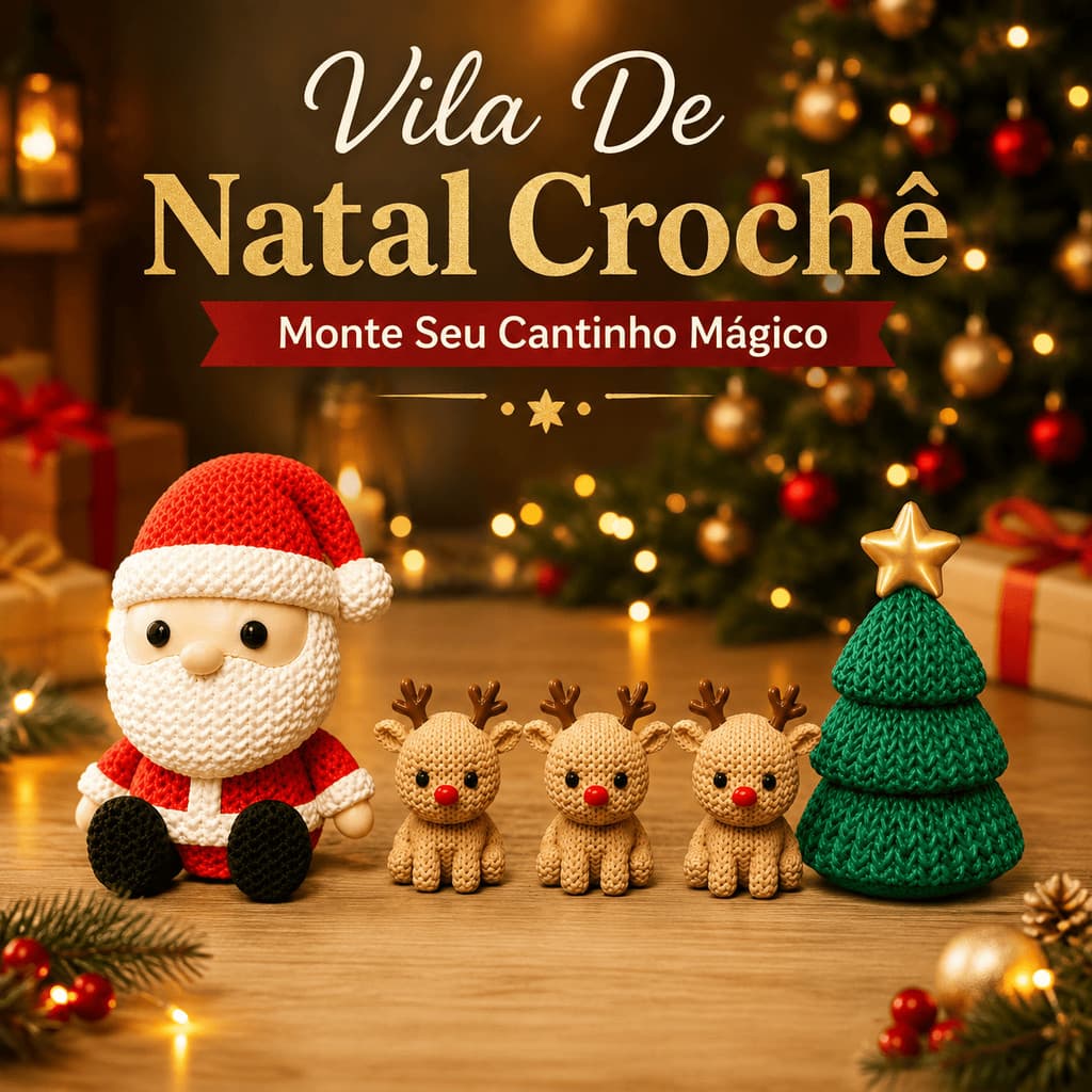 Kit Vila de Natal Crochê Papai Noel Renas Árvore Decoração Natalina Enfeite Natal