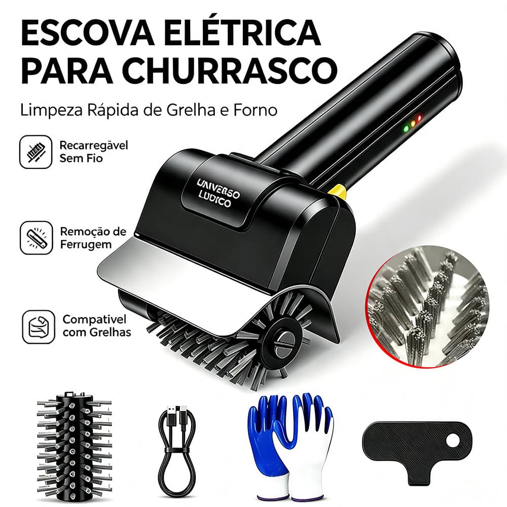 Escova Elétrica Sem Fio Para Limpeza De Churrasco,Limpador Recarregável Para Grelha, Removedor De Ferrugem