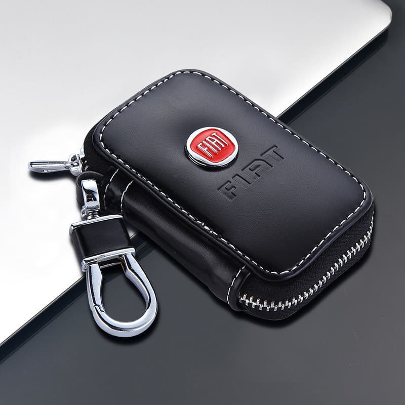 42741 Capa de Couro Preta para Chave de Carro com Emblema Criativo e Proteção para Fiat 500 500L 500X 124 Bravo Freemont