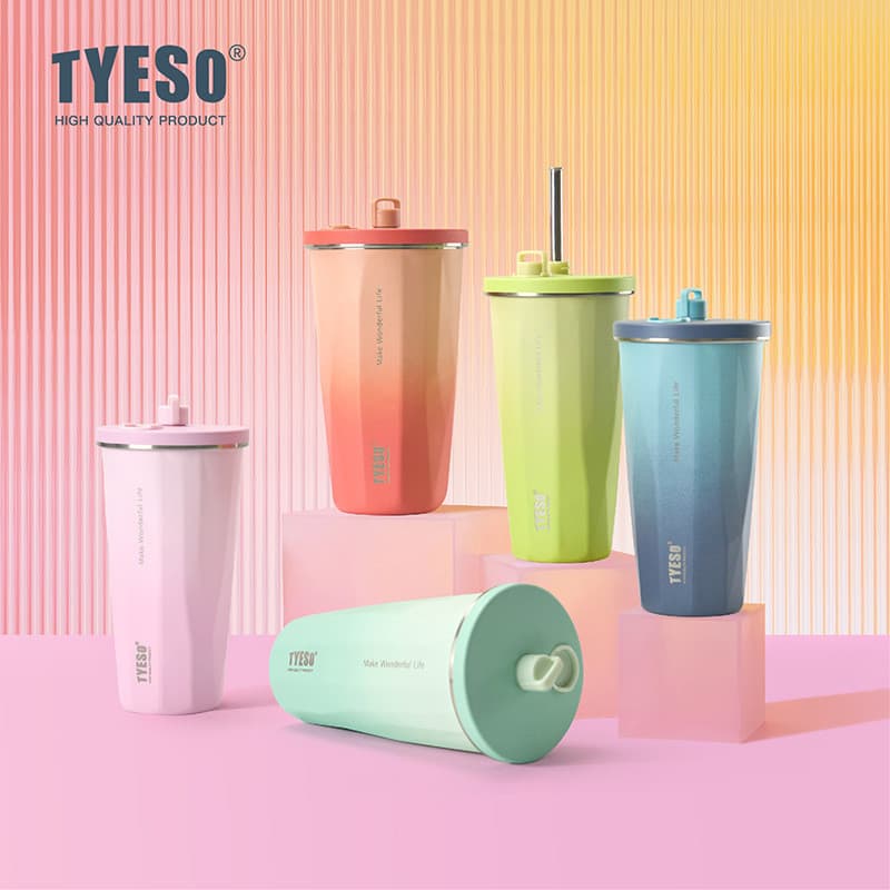 TYESO 600ml garrafa térmica café com canudo, xícara de café selada de aço inoxidável 304 à pro