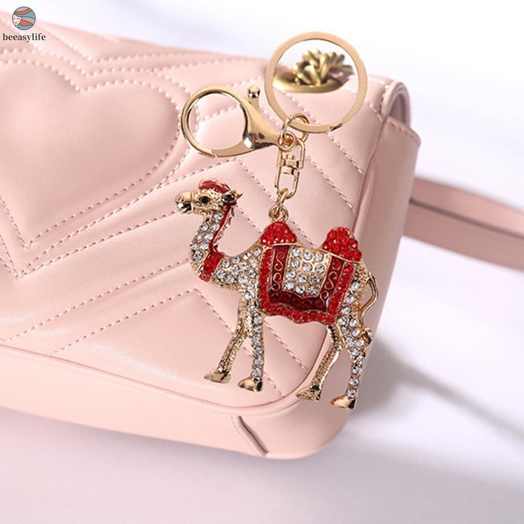 Chaveiro com pingente de camelo incrustado de strass, pingente de cristal leve para bolsa, adequado para múltiplos usos,