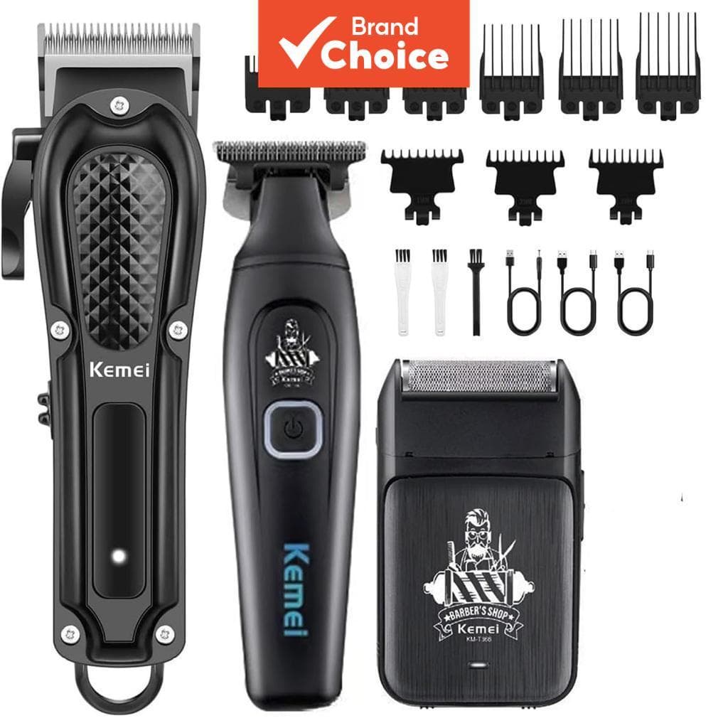 Máquina De Cortar Cabelo Sem Fio Recarregável Kemei – Aparador E Barbeador De Barbeiro , Kit De Higiene Masculina