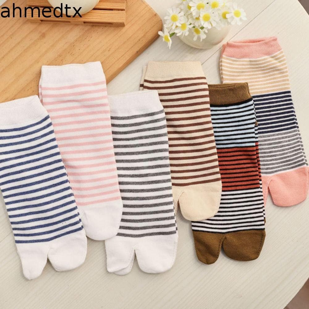 AHMEDTXB 3 Pares De Meias Curtas Para Panturrilha , Antiderrapantes Com Absorção De Suor E Dois Dedos , Algodão