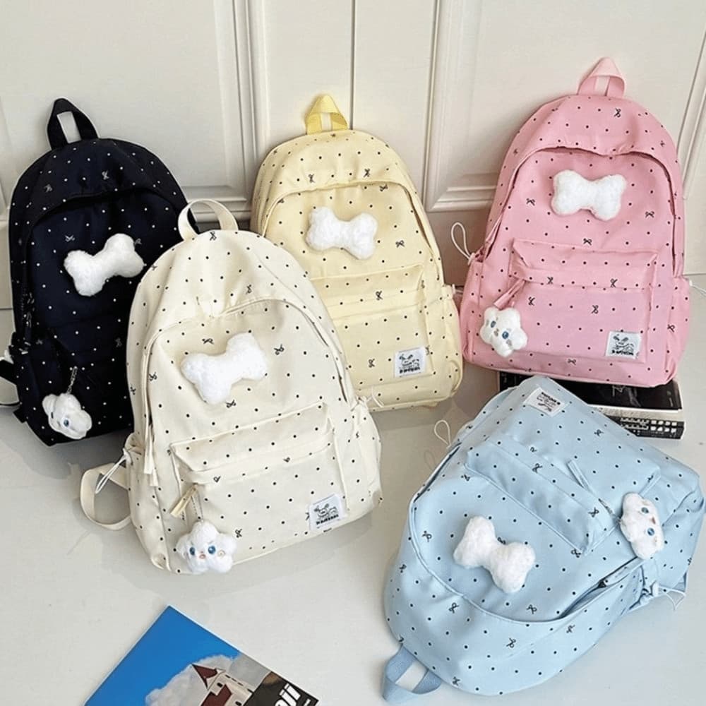 Mochila De Bolinhas , Casual Leve Para Estudantes , Bolsa Escolar De Grande Capacidade Com Laço Durável E Respirável