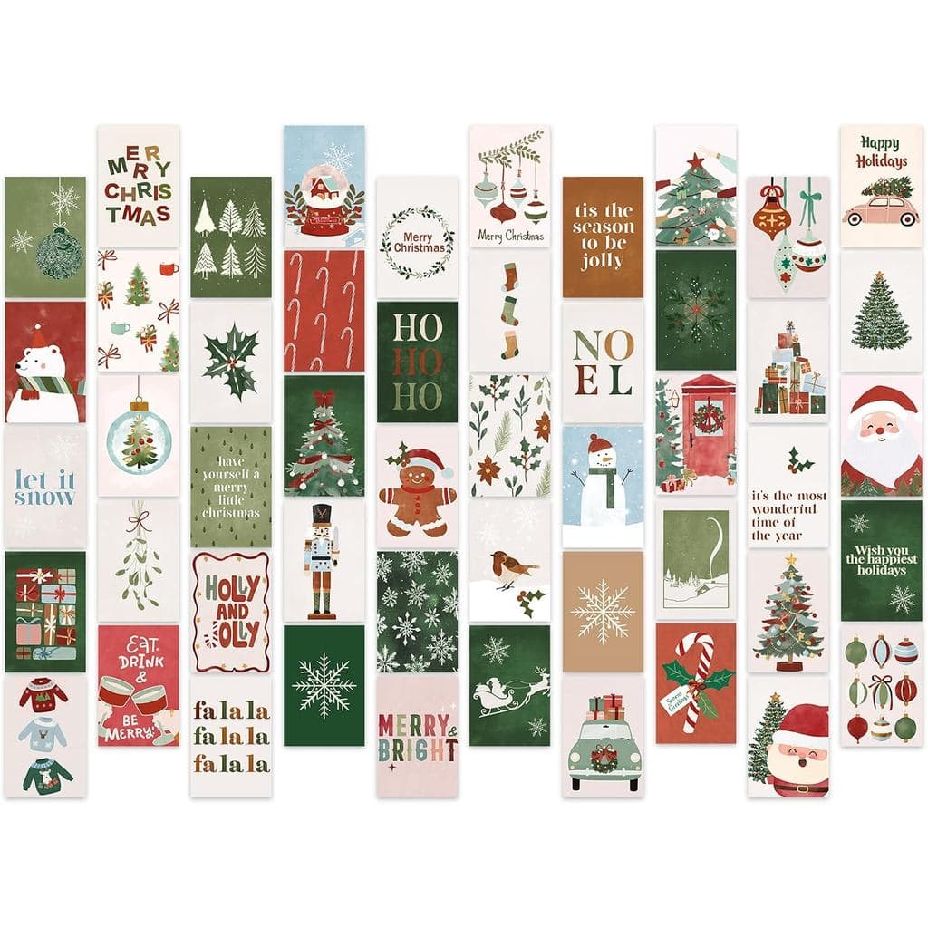 FYSUIMU 50 Peças Kit de Colagem de Parede Boho de Natal, Imagens de Parede Estéticas Minimalistas em Vermelho e Verde pa