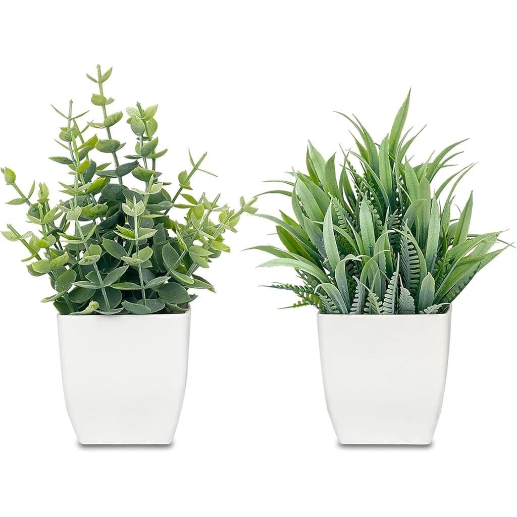 2 Pacotes de Plantas Artificiais em Vaso, Pequenas Plantas Falsas de Eucalipto - Plantas Mini de 7,5 Polegadas para Deco