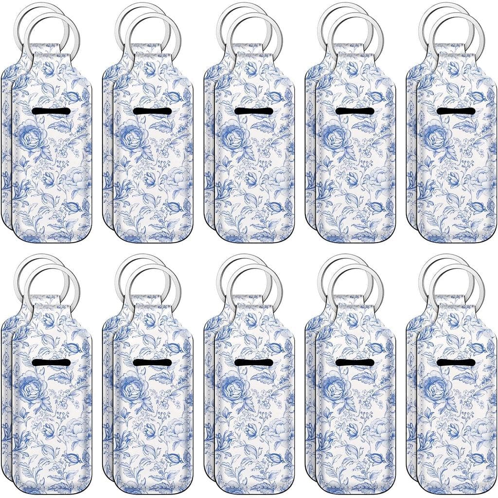 Ctosree 20 Pcs Bridal Shower Lipstick Holder Keychains Gifts Bulk Floral Wedding Favors for Guests Lip Balm Holder Keych